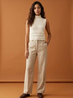 Abercrombie & Fitch Ivory Ribbed Sleeveless Turtleneck Vest